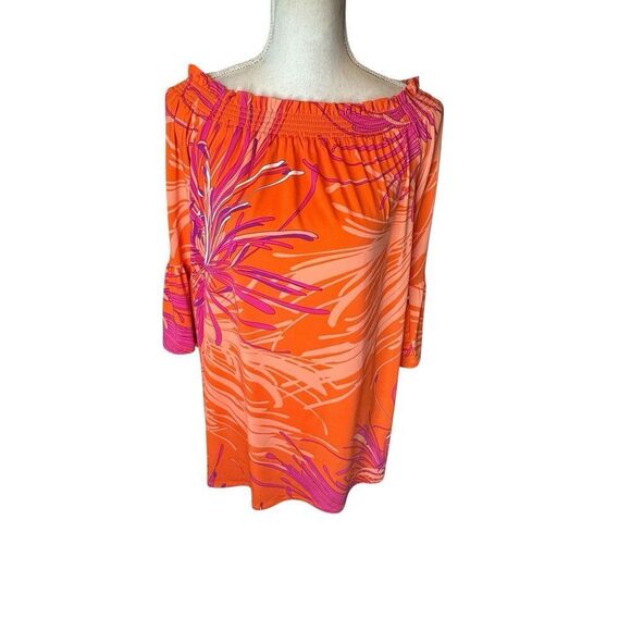 Trina Turk Off The Shoulder Mini Tropical Floral Multi-Color Dress Size L - Picture 1 of 4